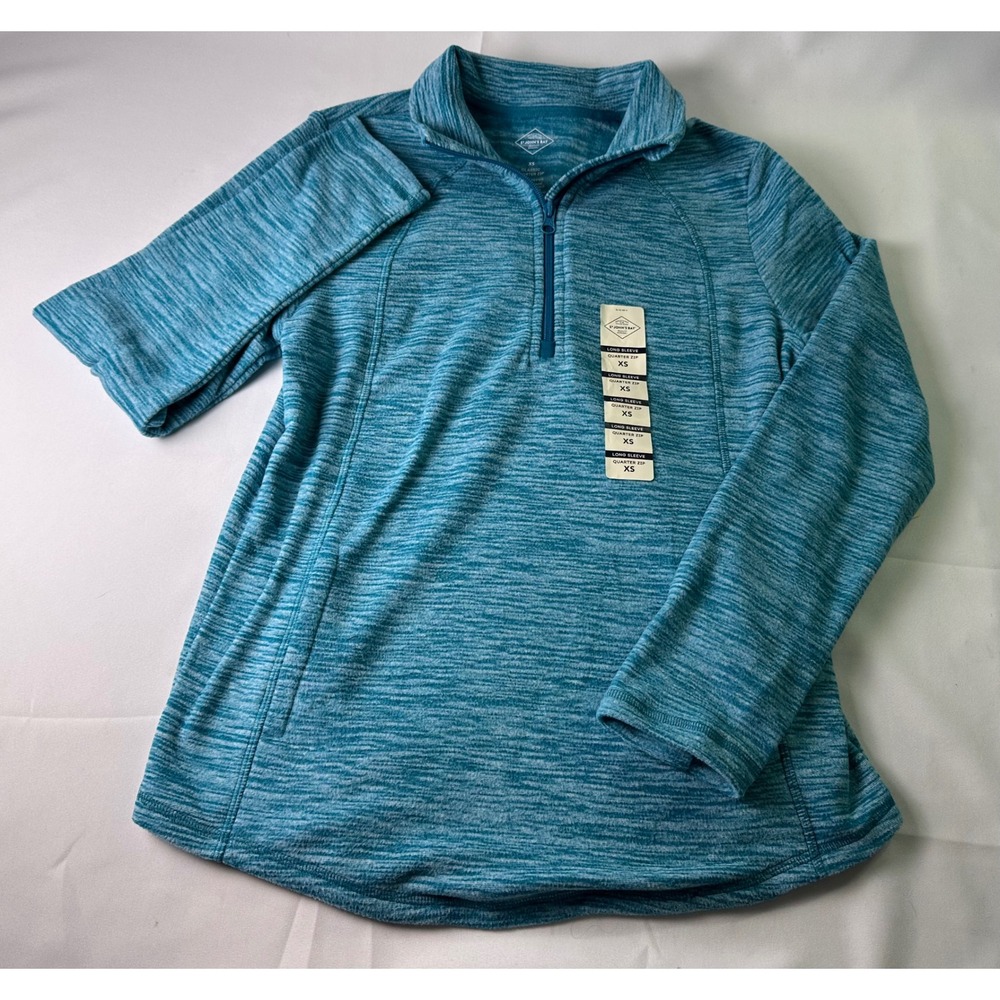NWT St. John's Bay Women's XS Teal Blue Classic Quarter Zip Pullover Long Sleeve